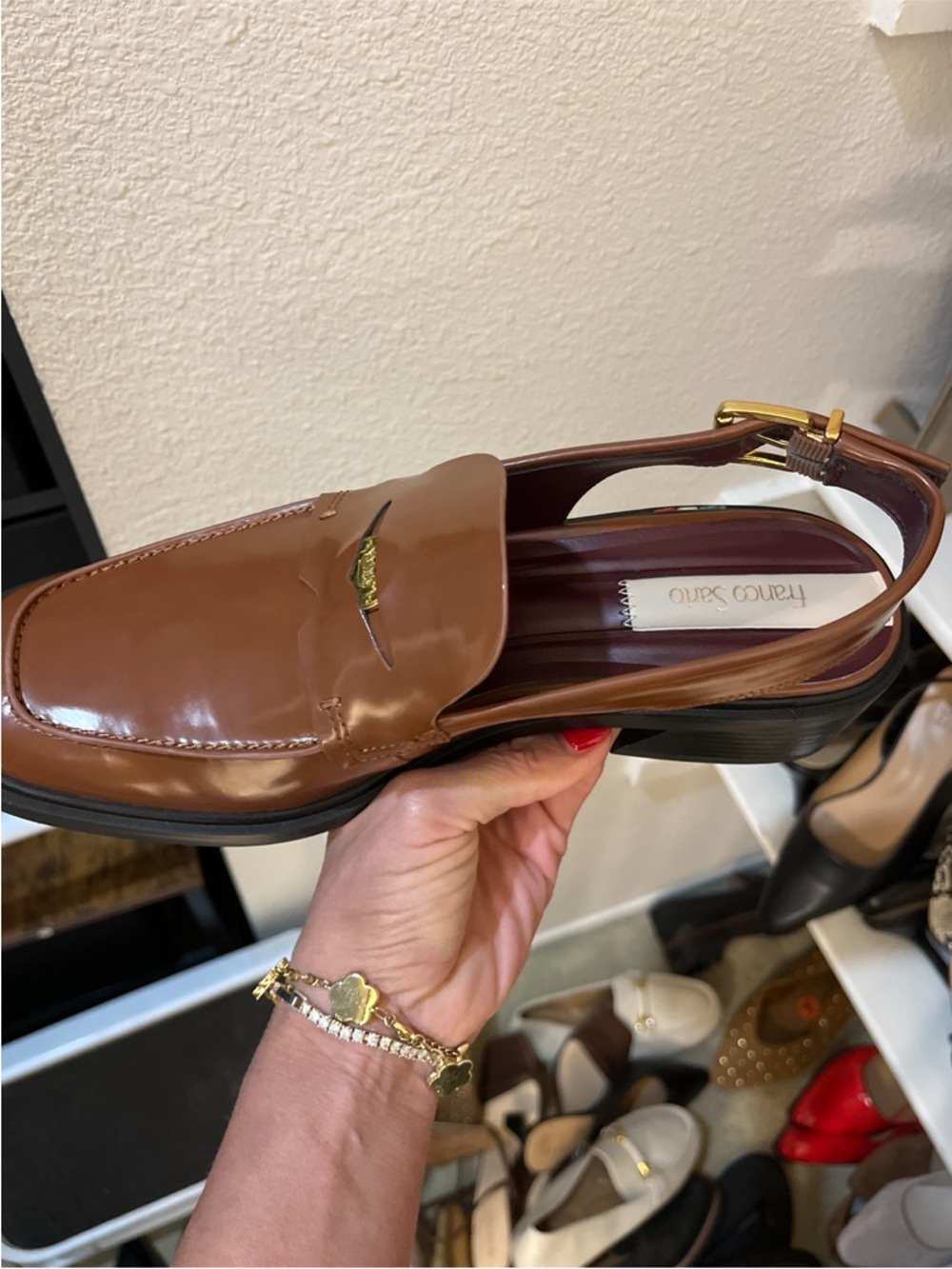 Franco Sarto Womens Giada Slingback Loafer Heel Tobacco Brown
